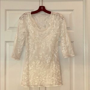White House Black Market cream lacy tunic